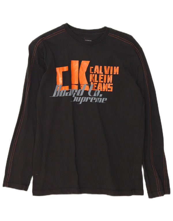 Calvin Klein Jeans Meninos Top gráfico manga comprida 13-14 anos algodão preto