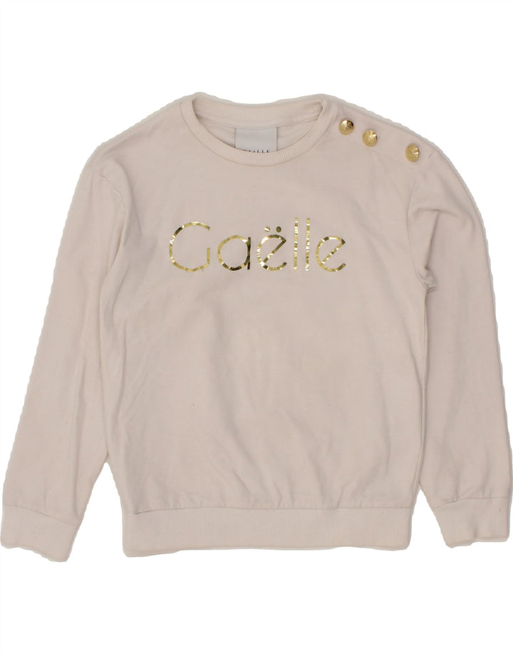 GAELLE Girls Paris Graphic Sweatshirt Jumper 9-10 Years Off White Cotton Vintage Gaelle and Second-Hand Gaelle from Messina Hembry 
