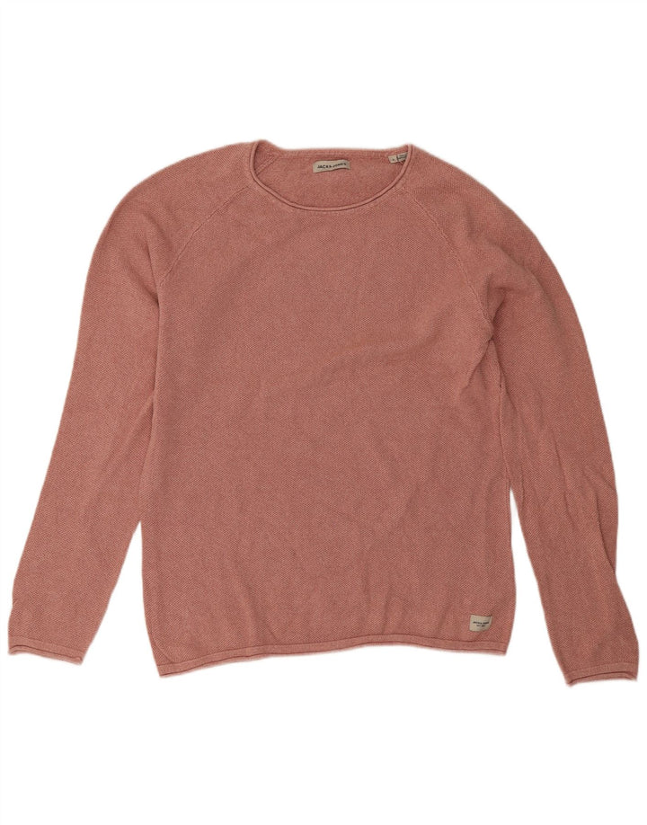 Jack & Jones Mens Crew Neck Jumper Sweater Large Pink Cotton