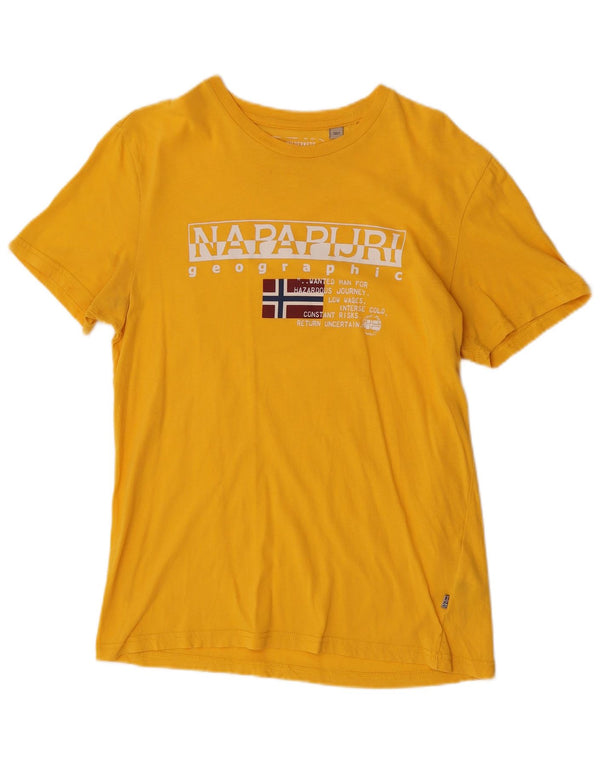 T-shirt grafica da donna Napapijri Top UK 10 piccola in cotone giallo