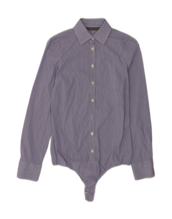 Zara Womens Shirt Body UK 6 XS Bleu à fines rayures en coton