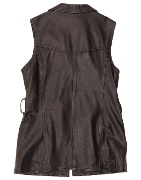 Vintage Dame Læder Gilet UK 14 Large Sort Læder