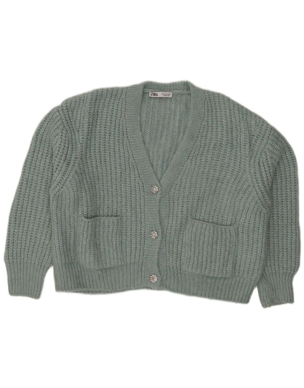 Zara Damen Crop Oversized Cardigan Pullover UK 16 Large Grün Acryl