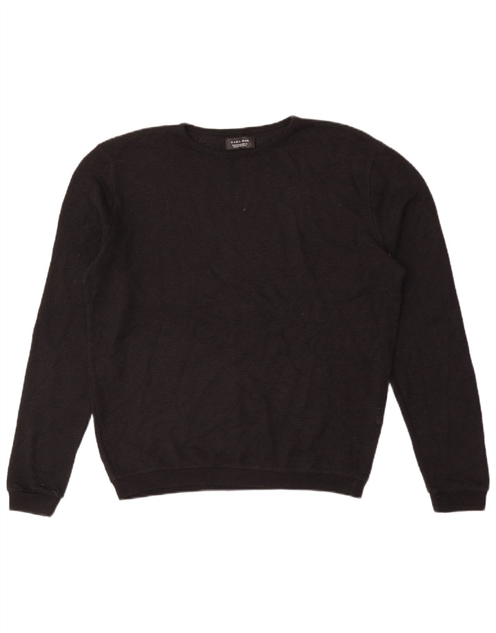 Maglione maglione girocollo da uomo Zara in cotone nero medio