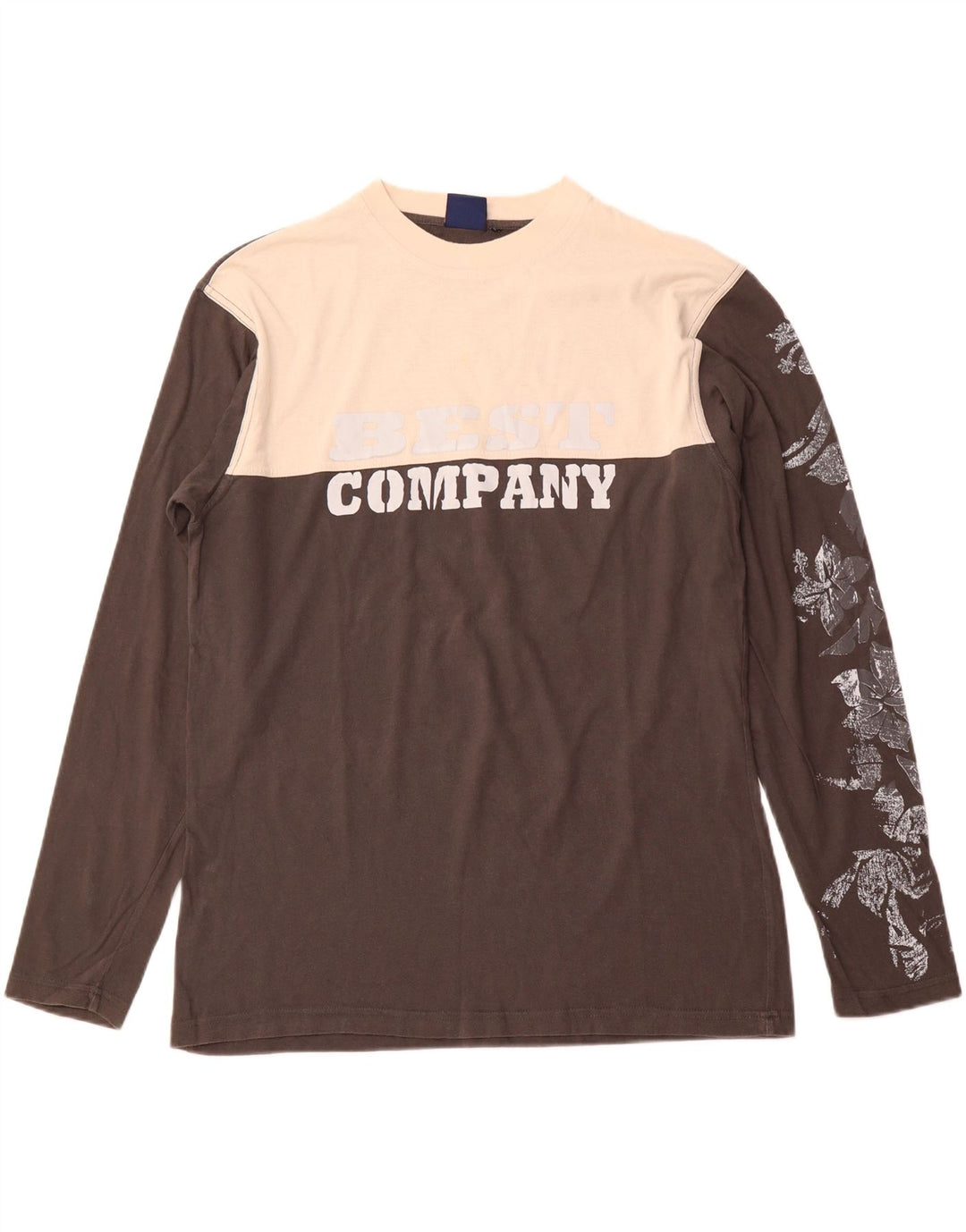 BEST COMPANY Mens Graphic Top Long Sleeve Medium Grey Colourblock Cotton