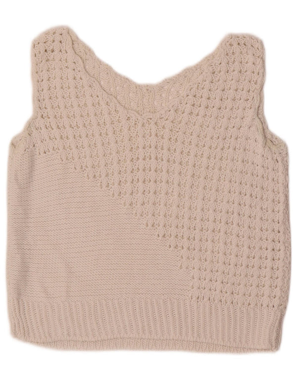 Vintage Damen Crop Weste Tank Top UK 10 Small Weiß