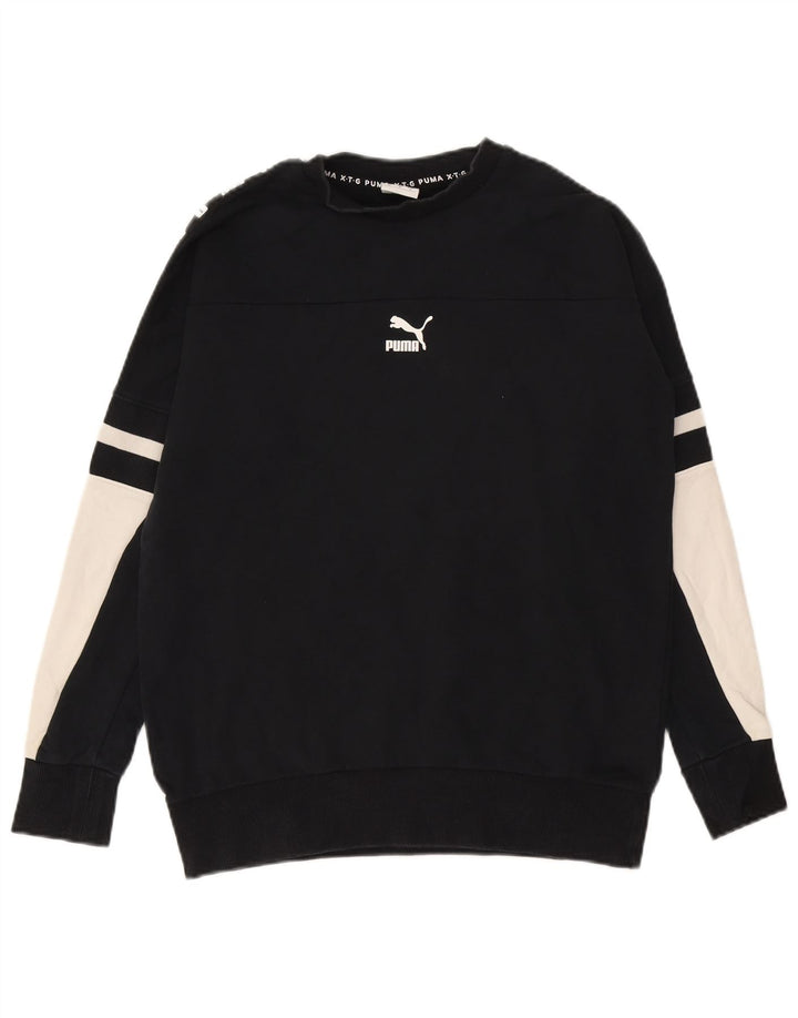 Puma Mens Graphic Sweatshirt Jumper Small Black Colourblock Cotton
