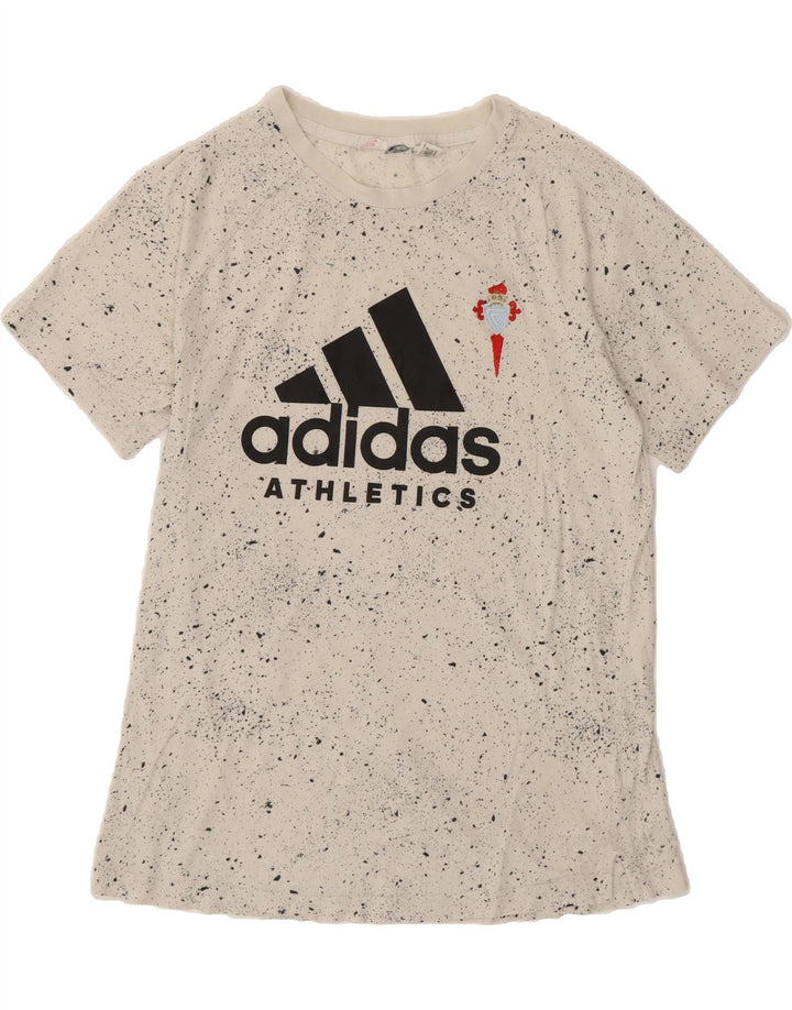 ADIDAS Womens Graphic T-Shirt Top UK 12 Medium White Spotted Vintage Adidas and Second-Hand Adidas from Messina Hembry 