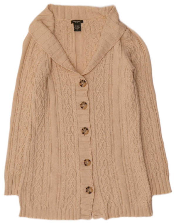 Eddie Bauer Damen Longline Cardigan Pullover UK 10 Small Beige Baumwolle