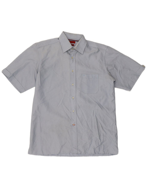 Pierre Cardin Mens Short Sleeve Regular Fit Shirt Medium Blue Cotton