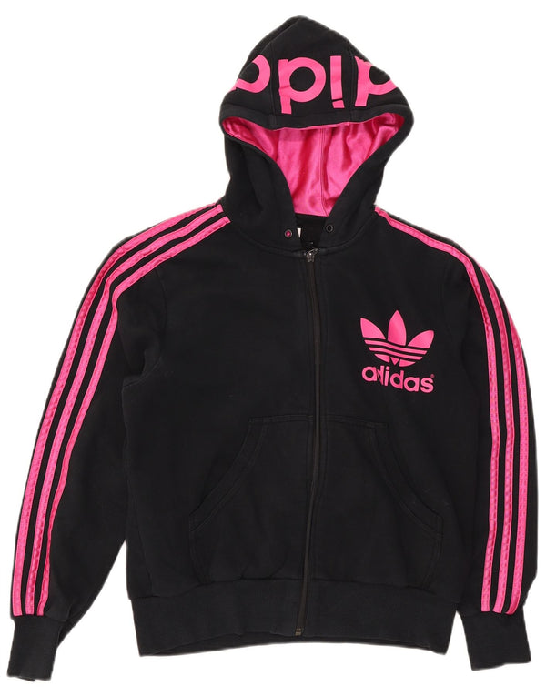 Adidas Womens Graphic Zip Hoodie Sweater EU 42 Medium Black Cotton