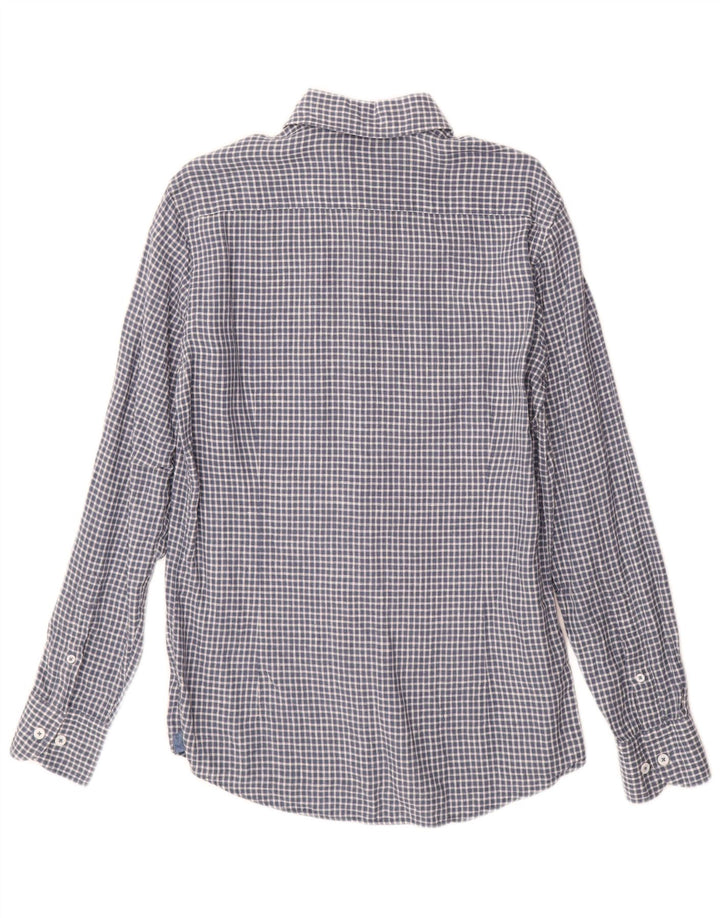 Massimo Dutti Mens Shirt Small Blue Check Linen