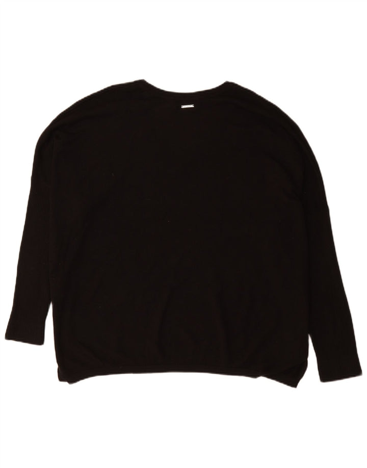 Dkny Womens Oversized Graphic V-Neck Jumper Sweater UK 16 Large Black