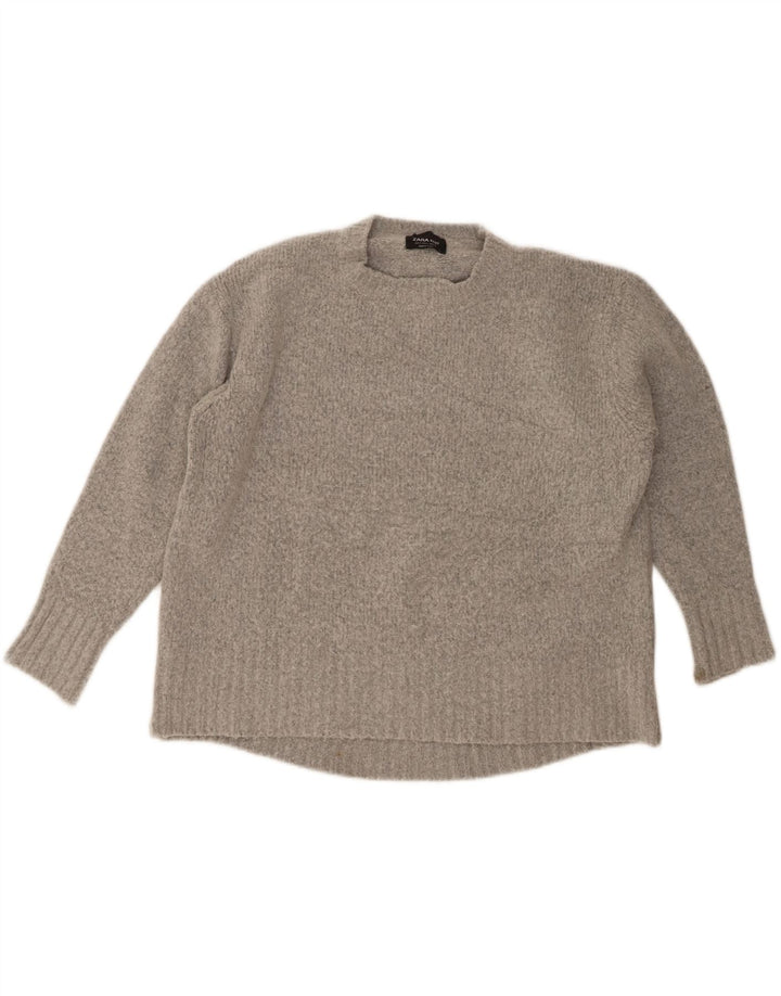 Zara Womens Oversized Crew Neck Jumper Sweater UK 10 Small Grey
