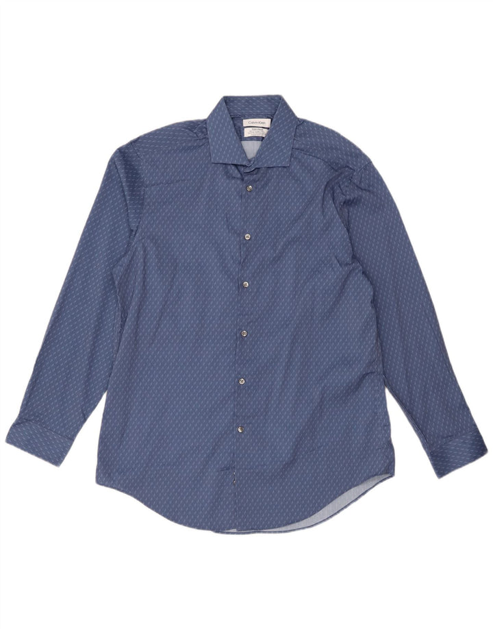 Calvin Klein Mens Slim Fit Shirt Size 16 1/2 Large Blue Geometric Polyester
