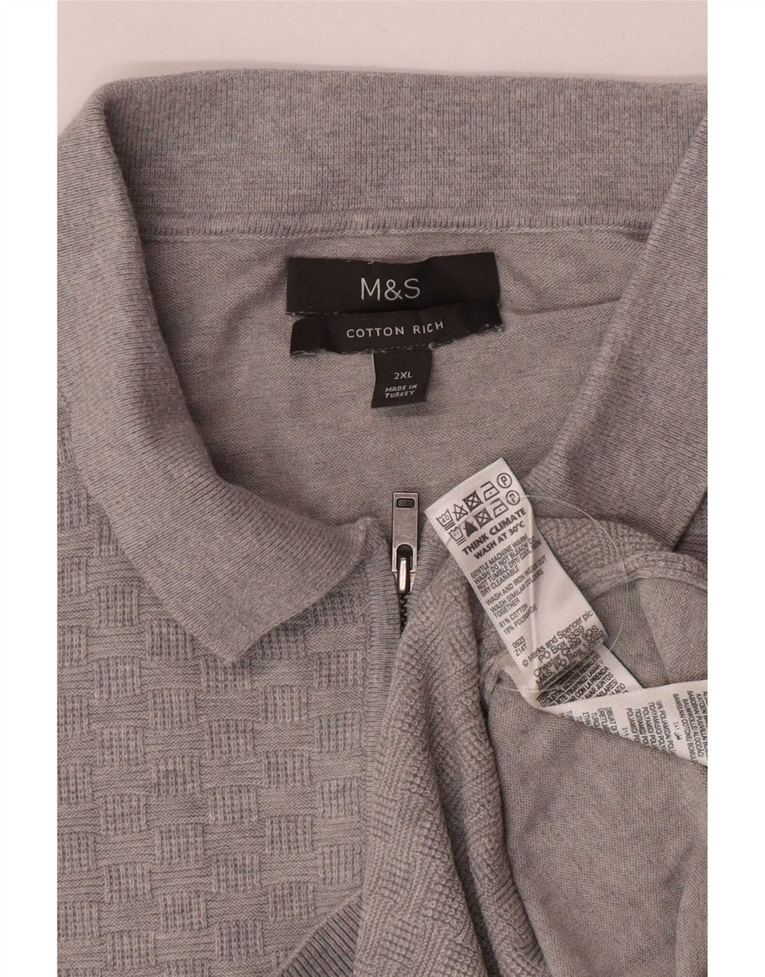 Marks & Spencer Mens Polo Neck Jumper Sweater 2XL Grey Cotton