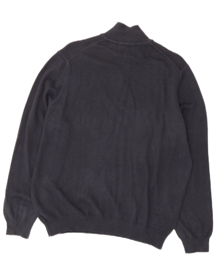 Massimo Dutti Mens Zip Neck Jumper Sweater EU 38 Medium Navy Blue Cotton