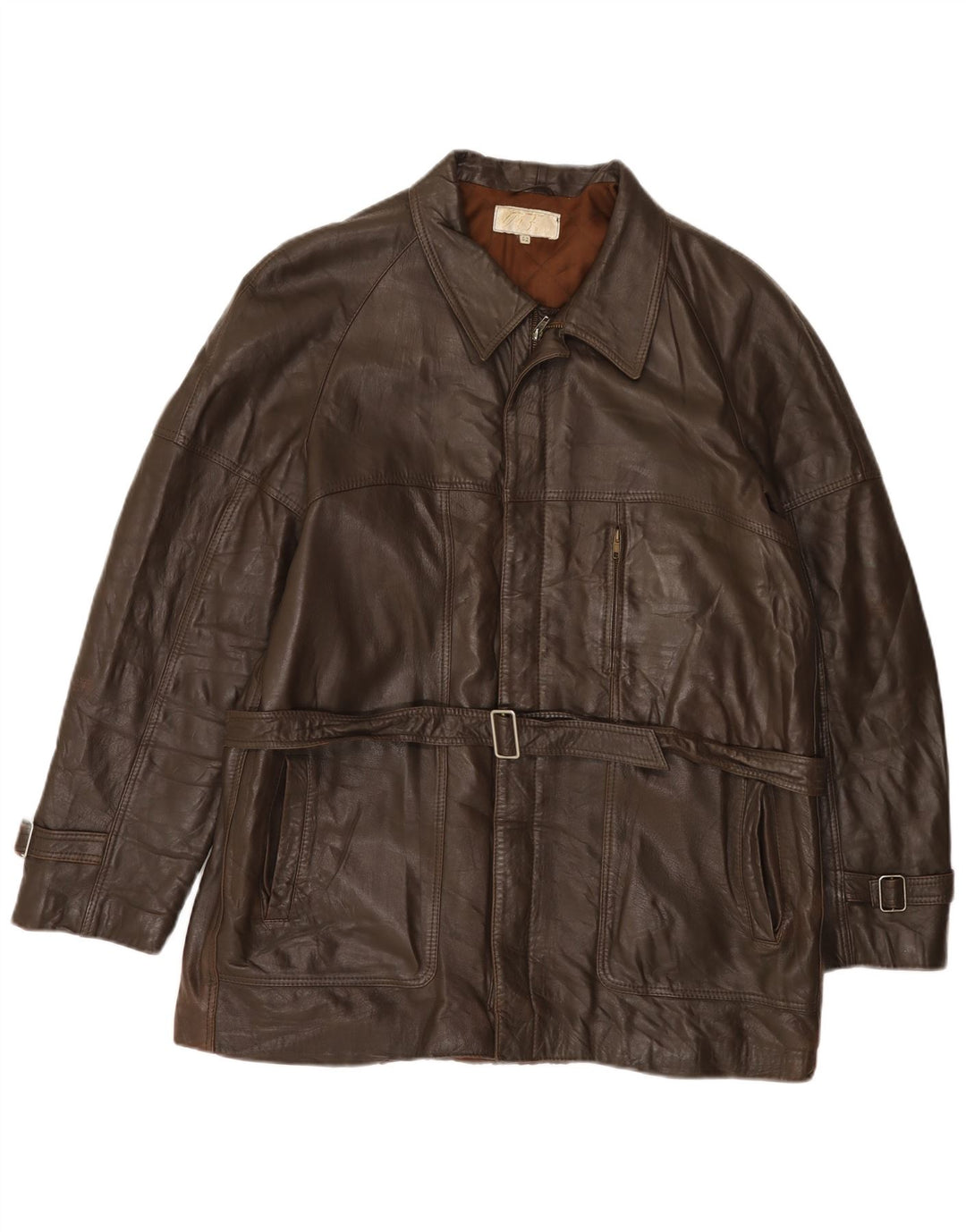 Vintage Mens Leather Jacket IT 52 XL Brown Leather
