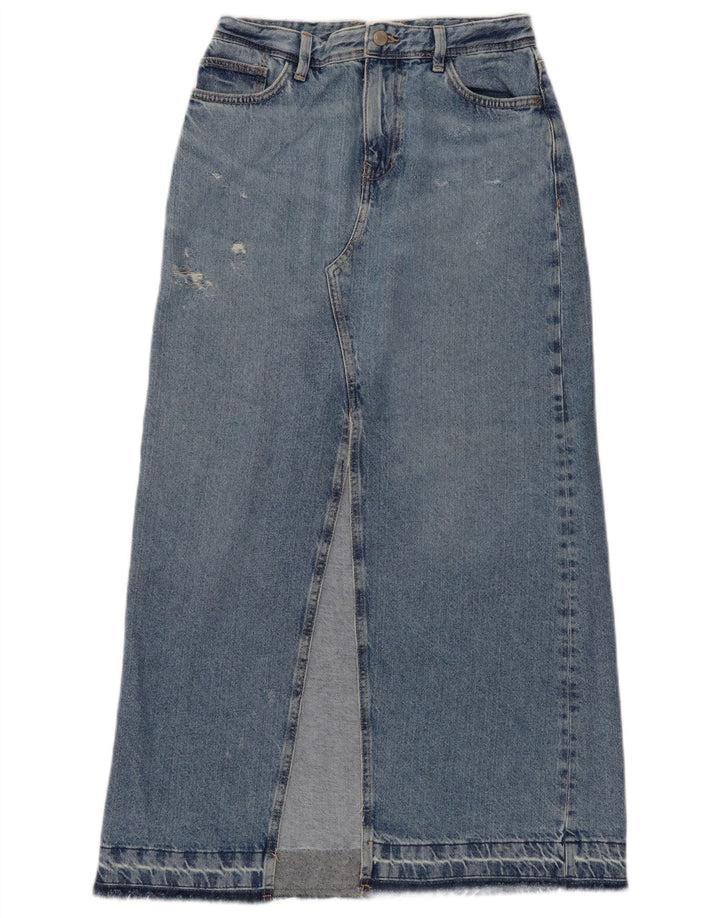 Zara Dame Maxi Distressed Denim Nederdel XS W24 Blå