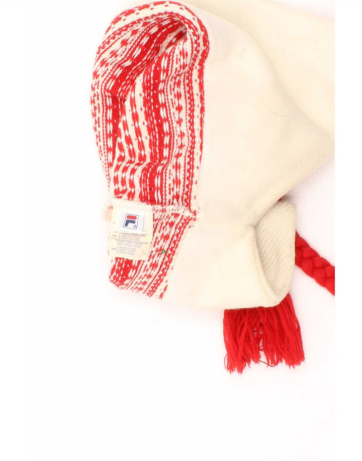 Fila Mens Ear Flap Knit Bobble Hat One Size Off White Fair Isle Virgin Wool