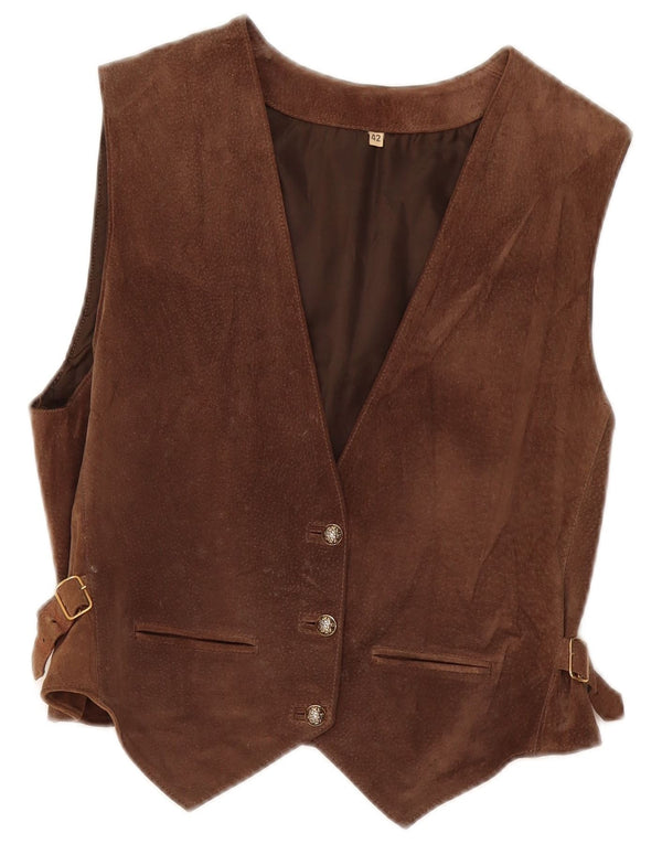Gilet Vintage da Donna in Pelle Scamosciata IT 42 Marrone Medio