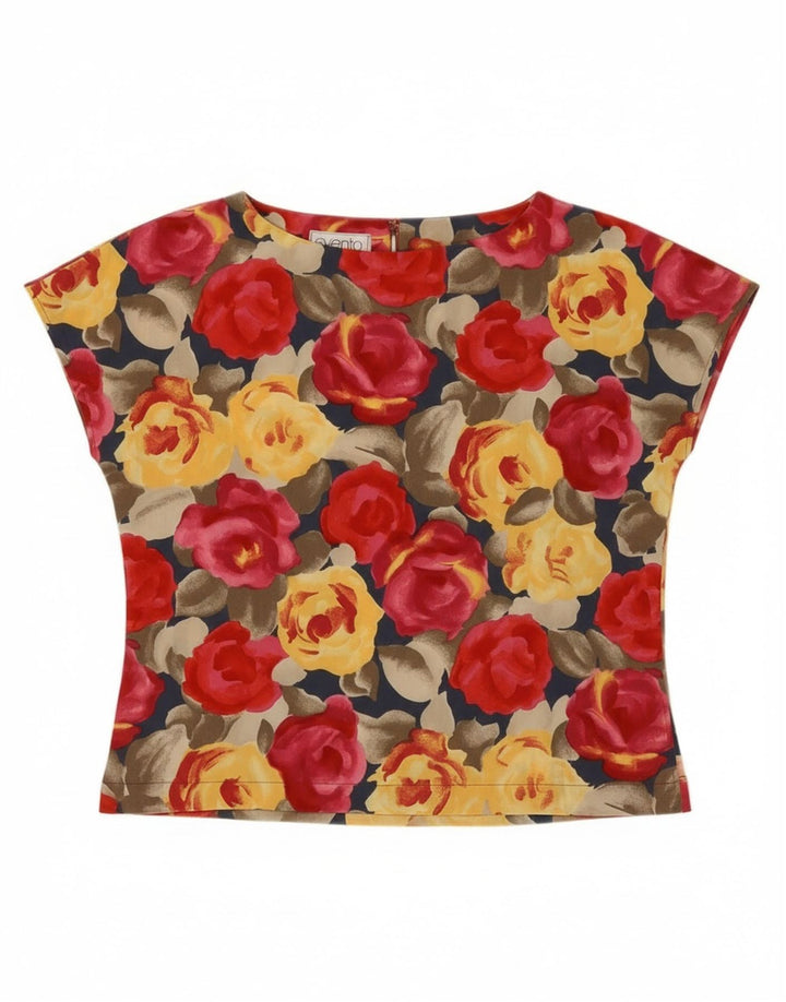Vintage Damen Bluse Top IT 46 Großes mehrfarbiges Blumenmuster aus Polyester