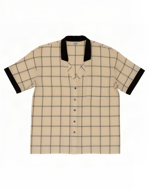 vintage Femme Chemise À Manches Courtes Blouse IT 49 XL Blanc Check Acétate