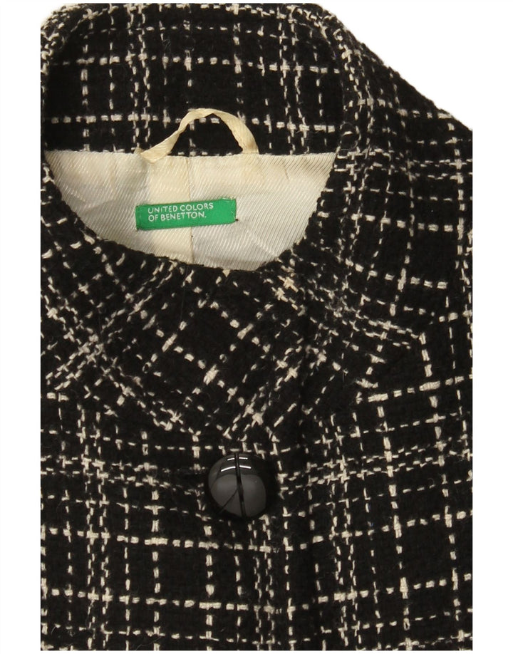 Benetton Womens Overcoat UK 8 Small Black Check