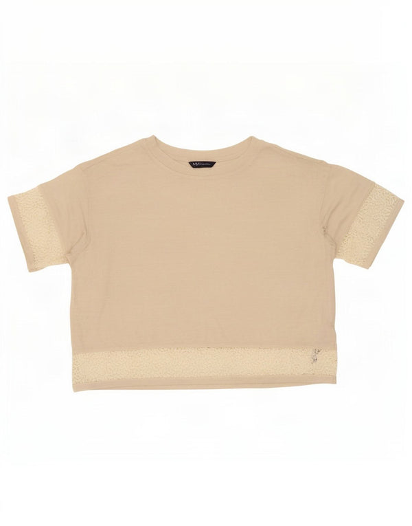 Marks & Spencer Damen Übergroßes T-Shirt-Oberteil UK 16 Large Beige Leinen