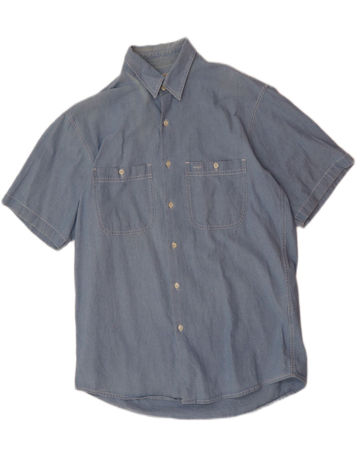 RIFLE Mens Short Sleeve Shirt Large Blue Cotton Vintage Rifle and Second-Hand Rifle from Messina Hembry 