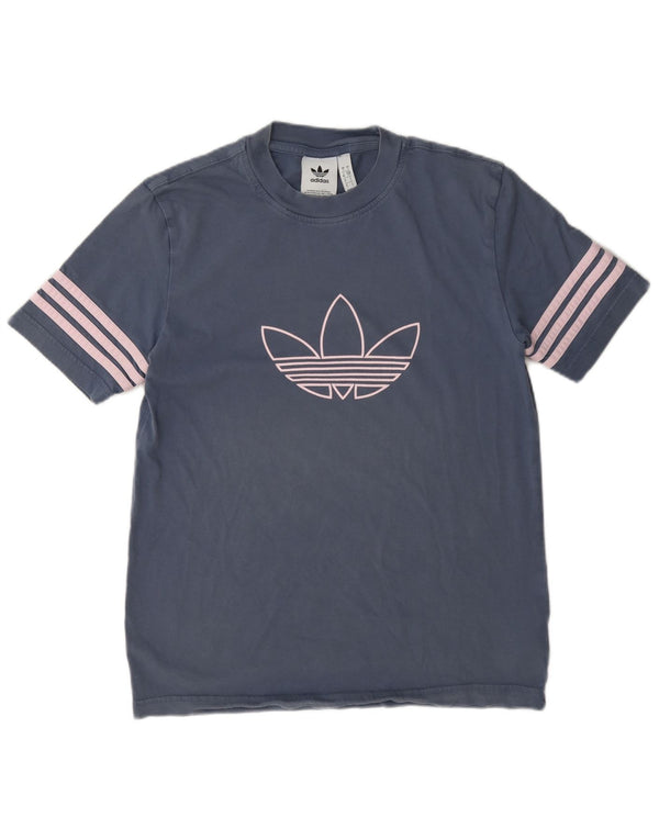 Adidas Damen Grafik T-Shirt Top UK 10 Small Blau Baumwolle