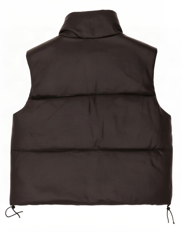 Colete acolchoado de couro sintético feminino Zara UK 14 poliéster preto médio