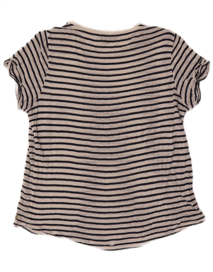 Massimo Dutti Damen T-Shirt Top UK 14 Medium Weiß gestreift