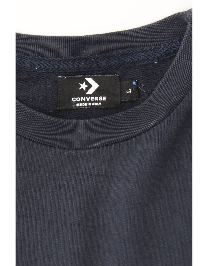CONVERSE Mens Graphic Sweatshirt Jumper Large Navy Blue Cotton