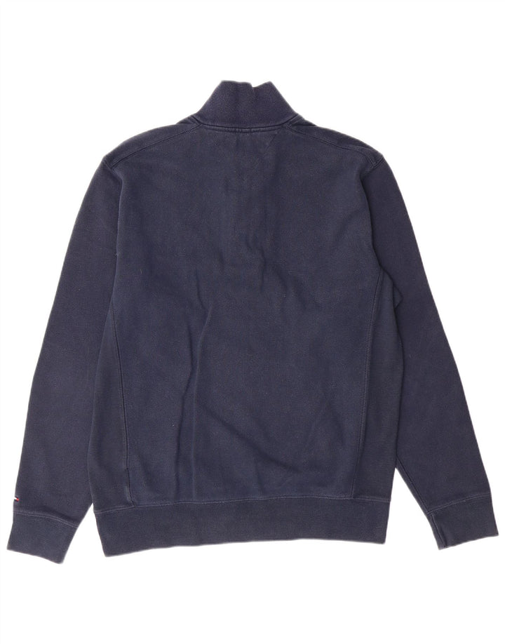 TOMMY HILFIGER Mens Graphic Button Neck Sweatshirt Jumper Small Navy Blue