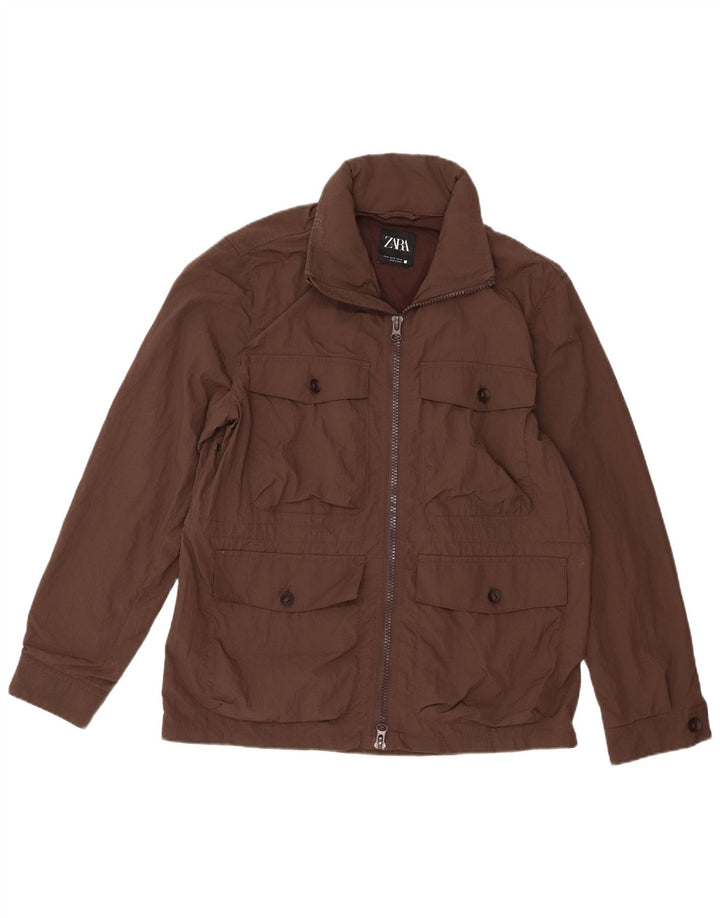 Zara Mens Hooded Utility Jacket UK 38 Medium Brown Nylon