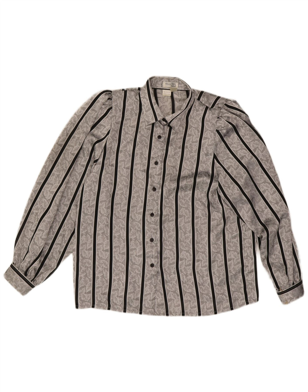 Vintage Womens Shirt Blouse UK 14/16 Large Grey Striped Polyester