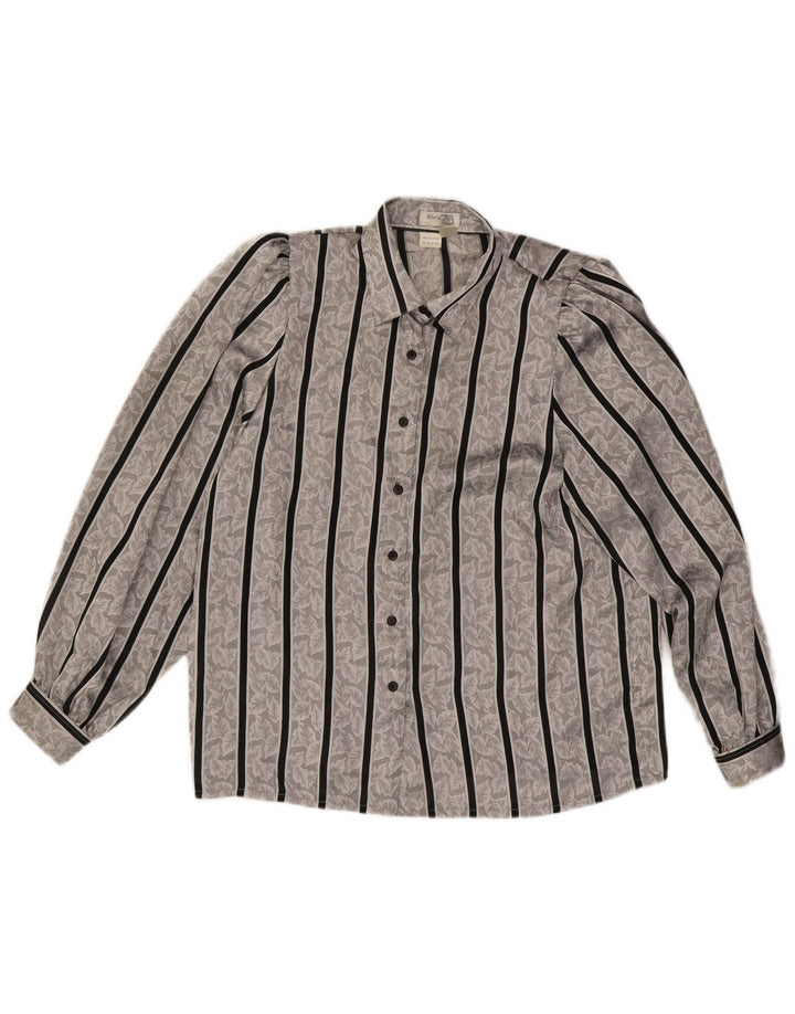 Vintage Womens Shirt Blouse UK 14/16 Large Grey Striped Polyester
