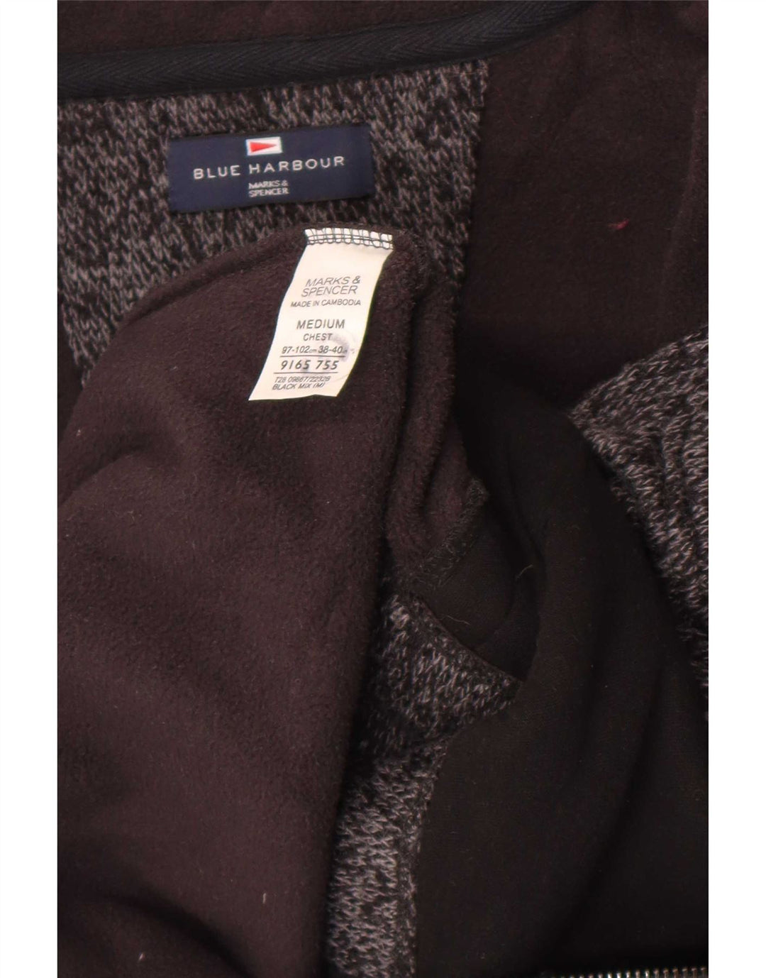 Marks & Spencer Męska kurtka dresowa, średnia czarna, nakrapiana, akrylowa