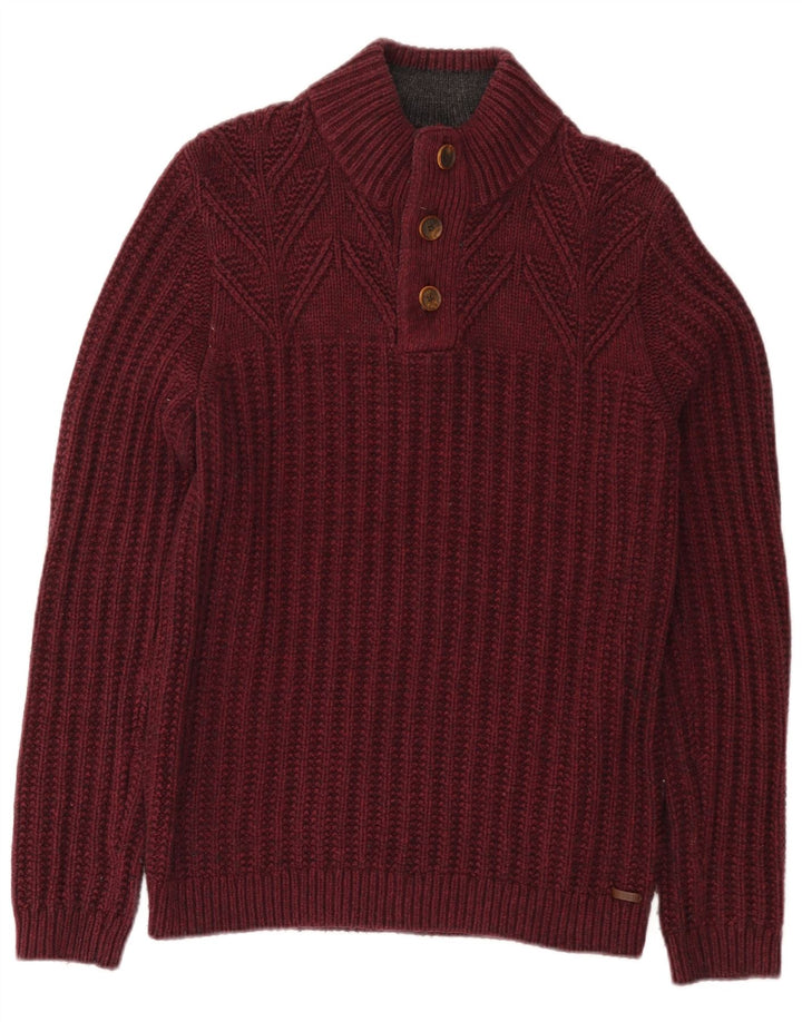 Ted Baker Maglione da uomo con collo a bottoni taglia 3 in cotone bordeaux medio