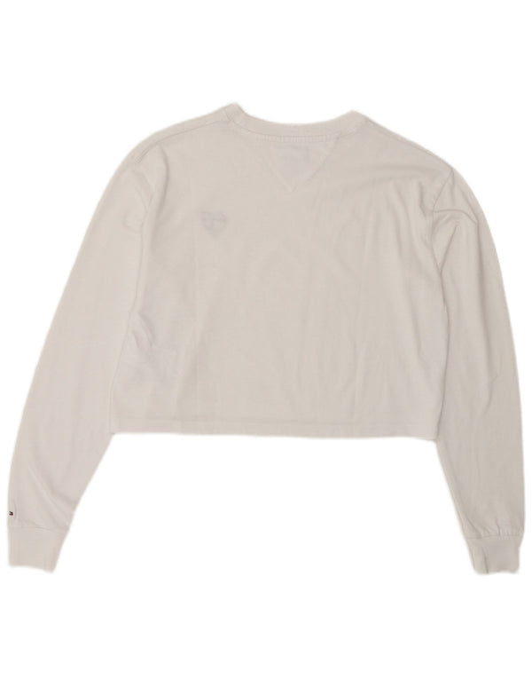 Tommy Hilfiger Damen Crop Oversized Top Langarm UK 6 XS Weiße Baumwolle