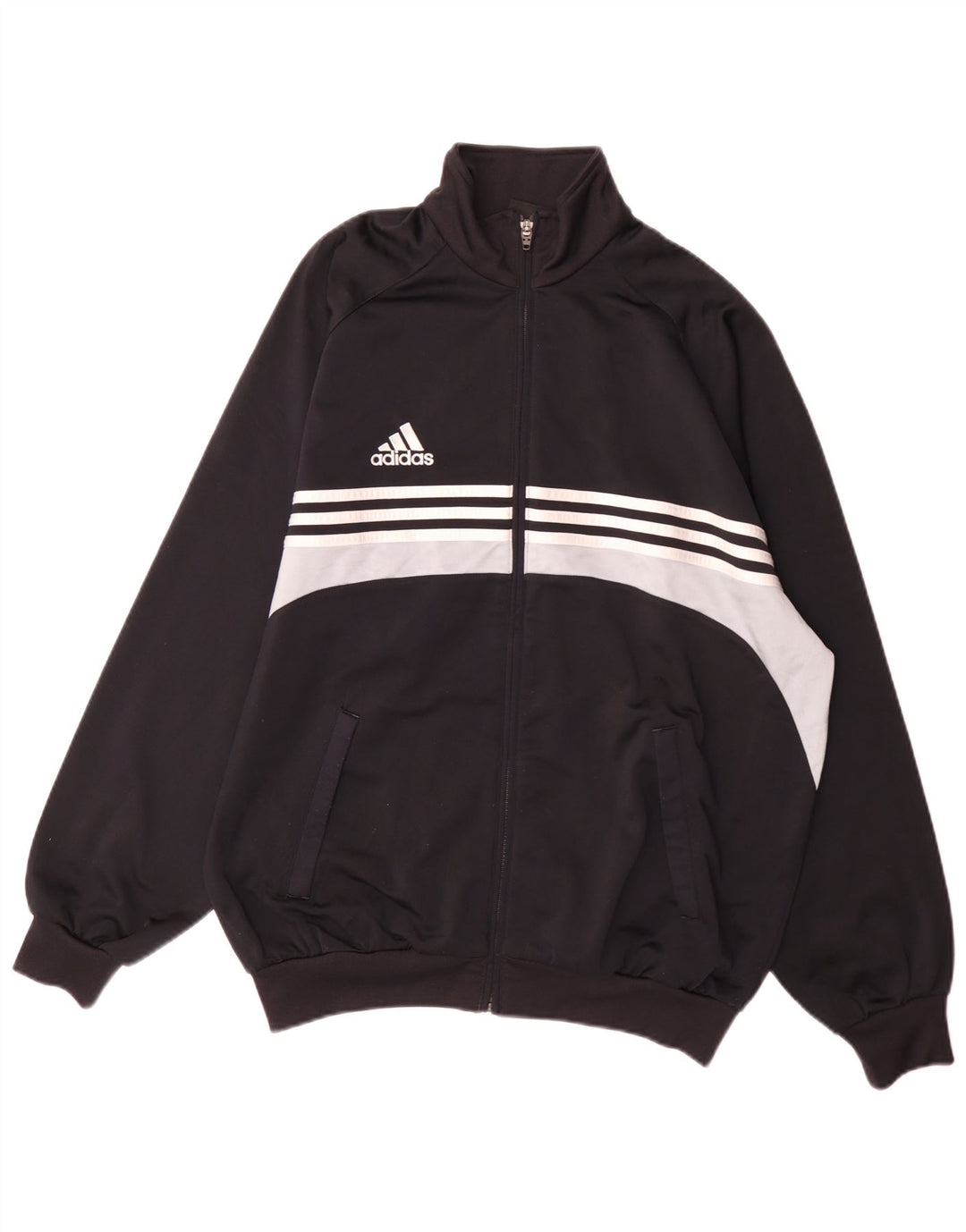 Adidas Mens Tracksuit Top Jacket UK 42/44 Large Black Colourblock Polyester
