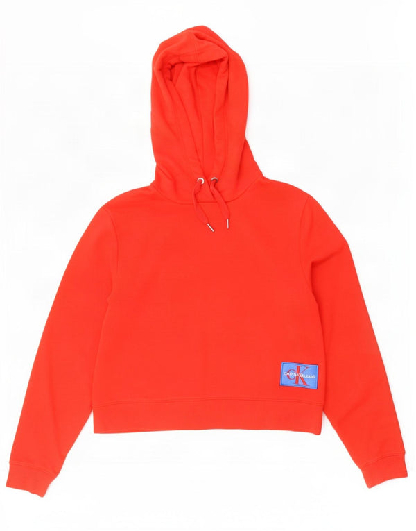 Calvin Klein Jeans Womens Crop Oversized Hoodie Jumper UK 10 Small Orange
