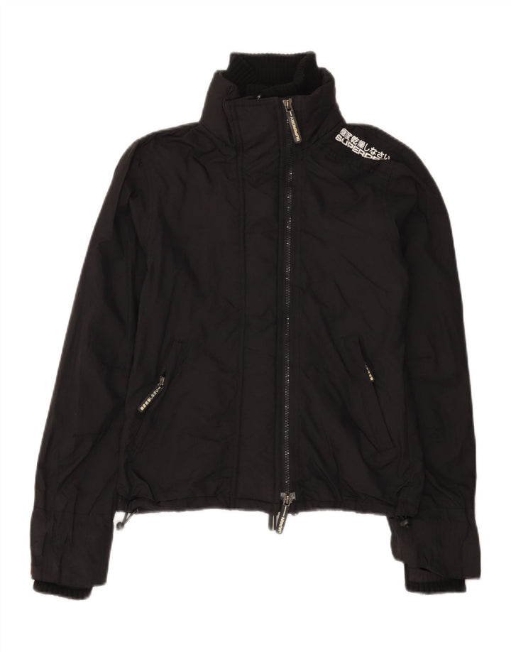 Giacca antipioggia grafica da donna Superdry UK 6 XS nylon nero