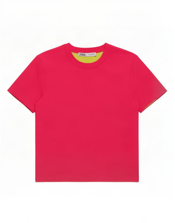 Zara Womens Crop T-Shirt Top UK 12 Medium Pink Polyester