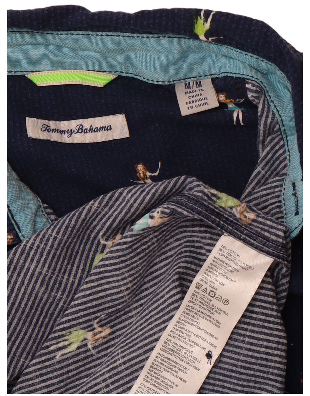 Tommy Bahama Mens Abstract Pattern Shirt Medium Navy Blue Cotton