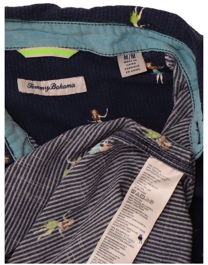 Tommy Bahama Mens Abstract Pattern Shirt Medium Navy Blue Cotton