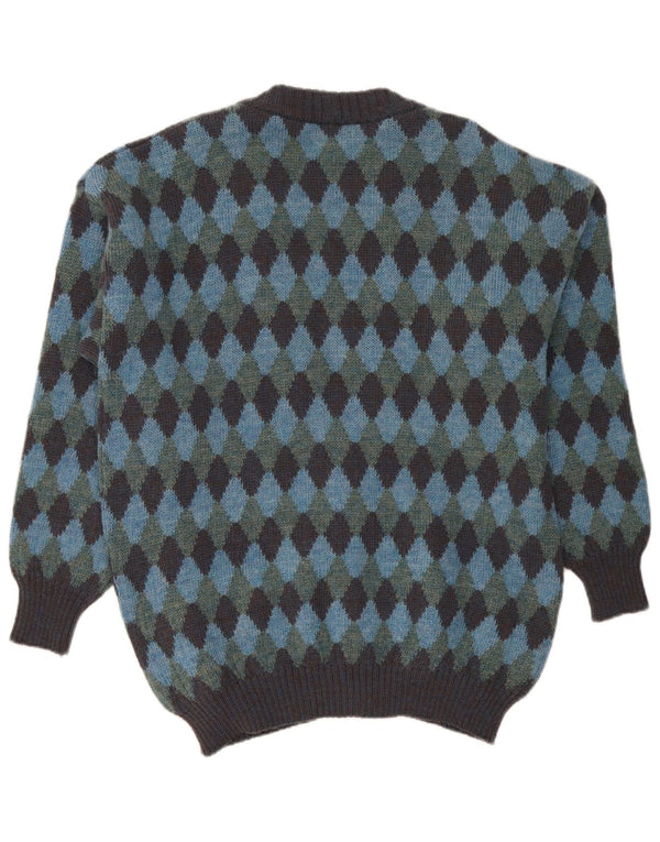 Pulover Cardigan Vintage pentru bărbați XL Albastru Argyle/Diamond