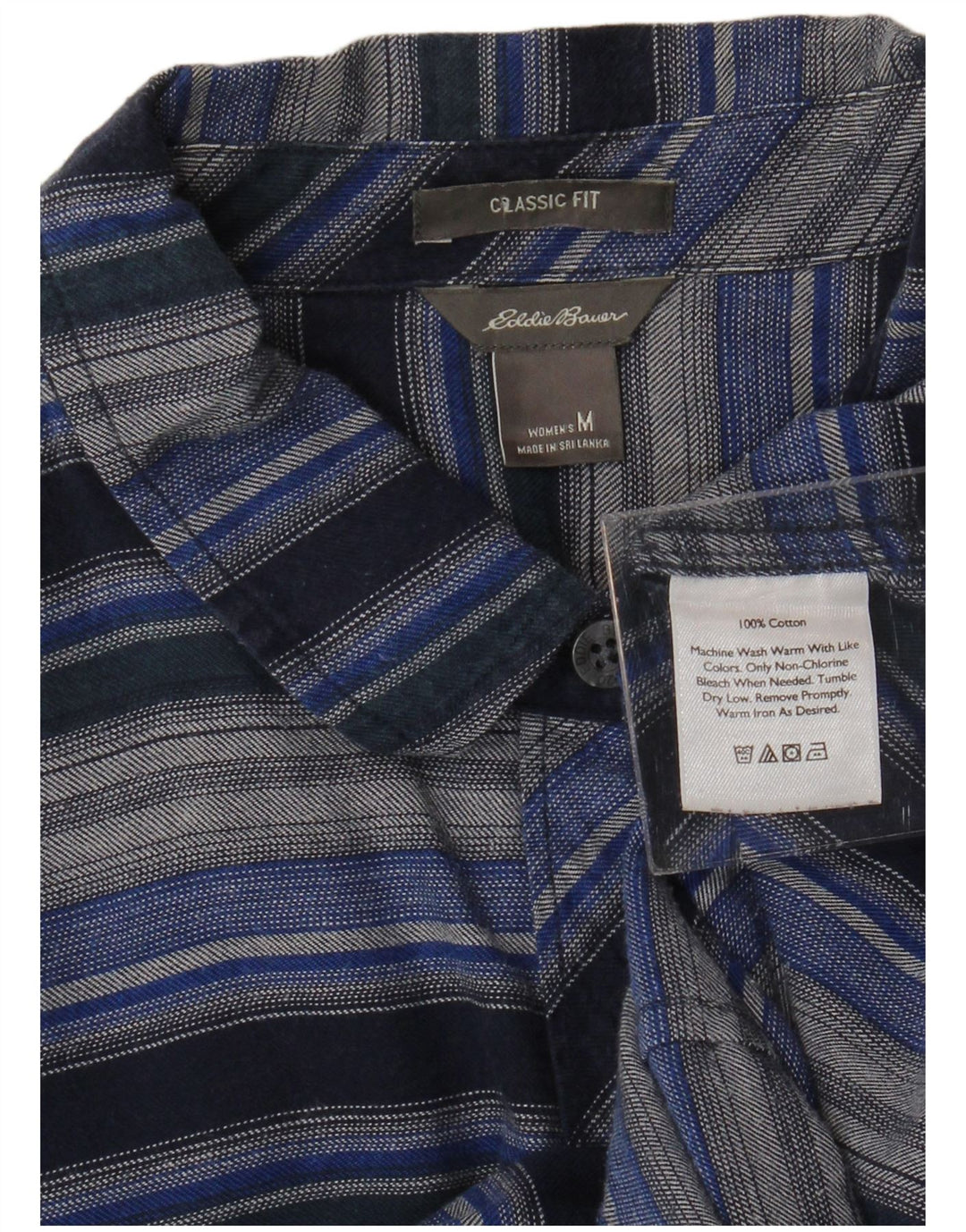 EDDIE BAUER Womens Flannel Shirt UK 14 Medium Navy Blue Striped