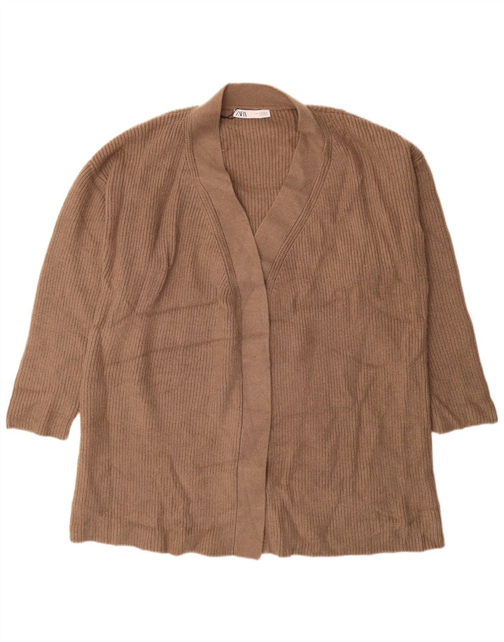 ZARA Womens Oversized Longline Open Cardigan Sweater UK 14 Medium Brown
